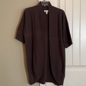 Dress Barn Cardigan Women’s Large Brown Sweater Knit Open Front Short Sleeve